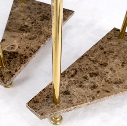 EstablishedLines Pair Polished Brass Marble Trapezoid Two Tier Side End Tables Night Stands Mint
