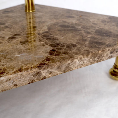 EstablishedLines Pair Polished Brass Marble Trapezoid Two Tier Side End Tables Night Stands Mint