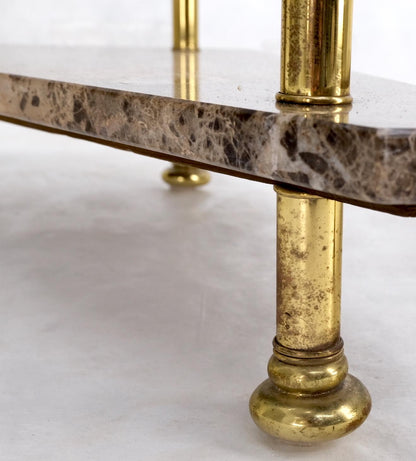 EstablishedLines Pair Polished Brass Marble Trapezoid Two Tier Side End Tables Night Stands Mint