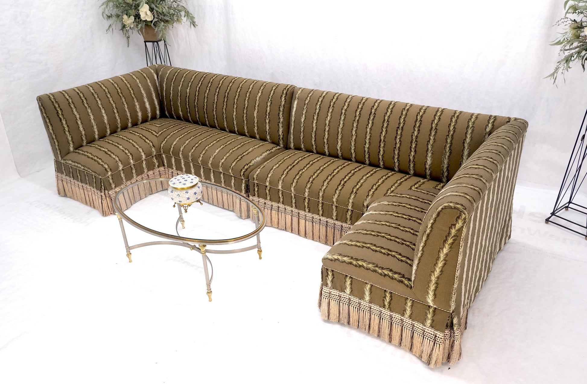 EstablishedLines Two Way Two Part "C" Shape Striped Upholstery Custom Sofa Couch w/ Tassels MINT!