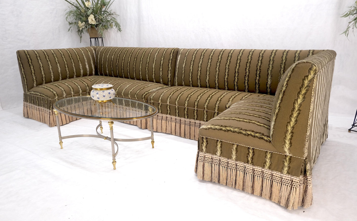 EstablishedLines Two Way Two Part "C" Shape Striped Upholstery Custom Sofa Couch w/ Tassels MINT!