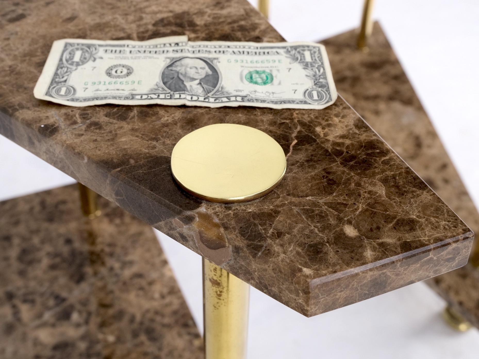 EstablishedLines Pair Polished Brass Marble Trapezoid Two Tier Side End Tables Night Stands Mint