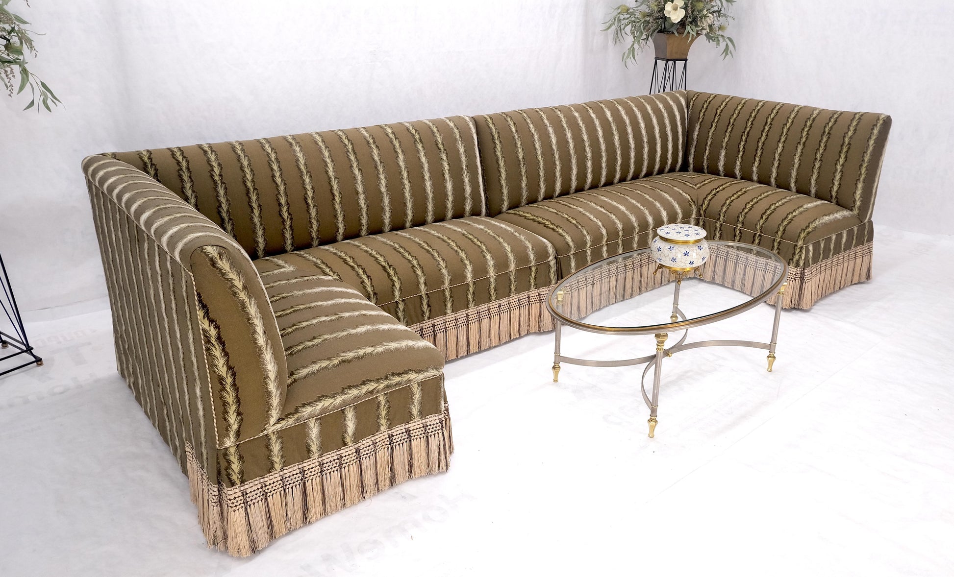 EstablishedLines Two Way Two Part "C" Shape Striped Upholstery Custom Sofa Couch w/ Tassels MINT!