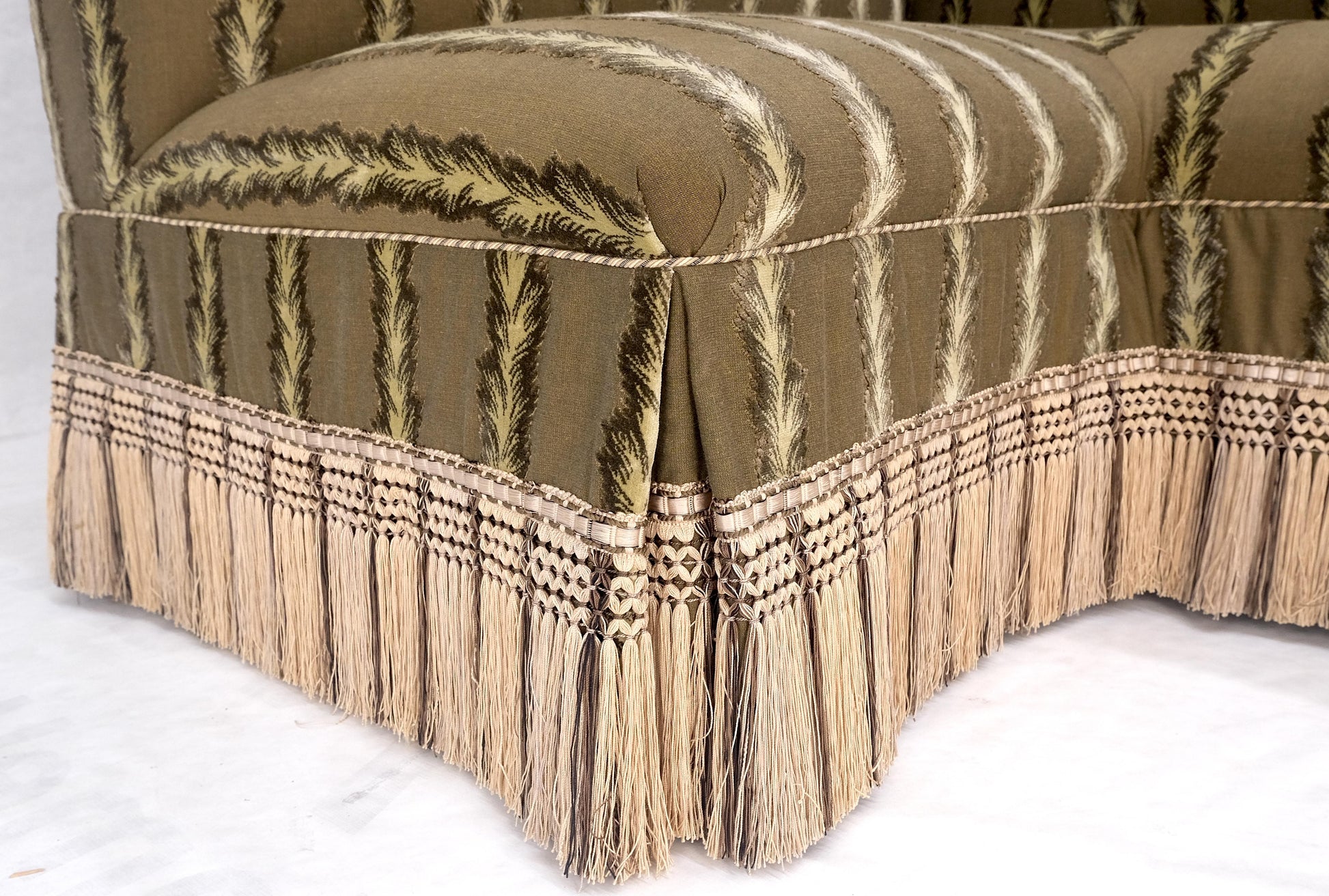 EstablishedLines Two Way Two Part "C" Shape Striped Upholstery Custom Sofa Couch w/ Tassels MINT!