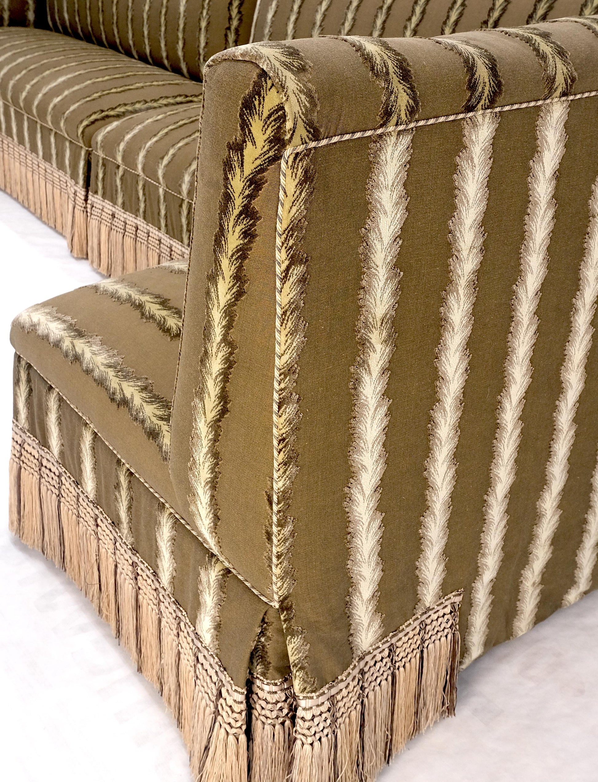 EstablishedLines Two Way Two Part "C" Shape Striped Upholstery Custom Sofa Couch w/ Tassels MINT!