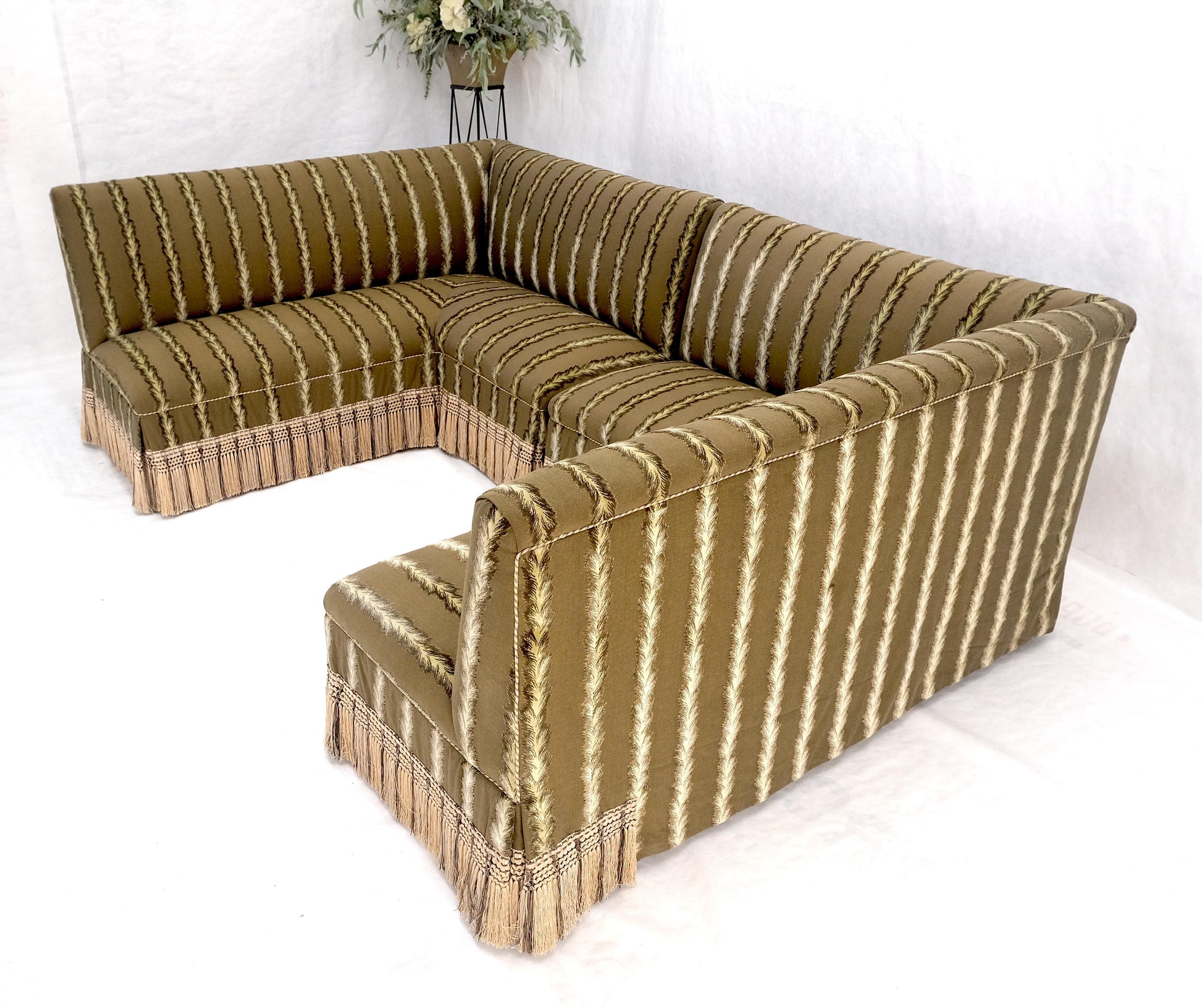 EstablishedLines Two Way Two Part "C" Shape Striped Upholstery Custom Sofa Couch w/ Tassels MINT!