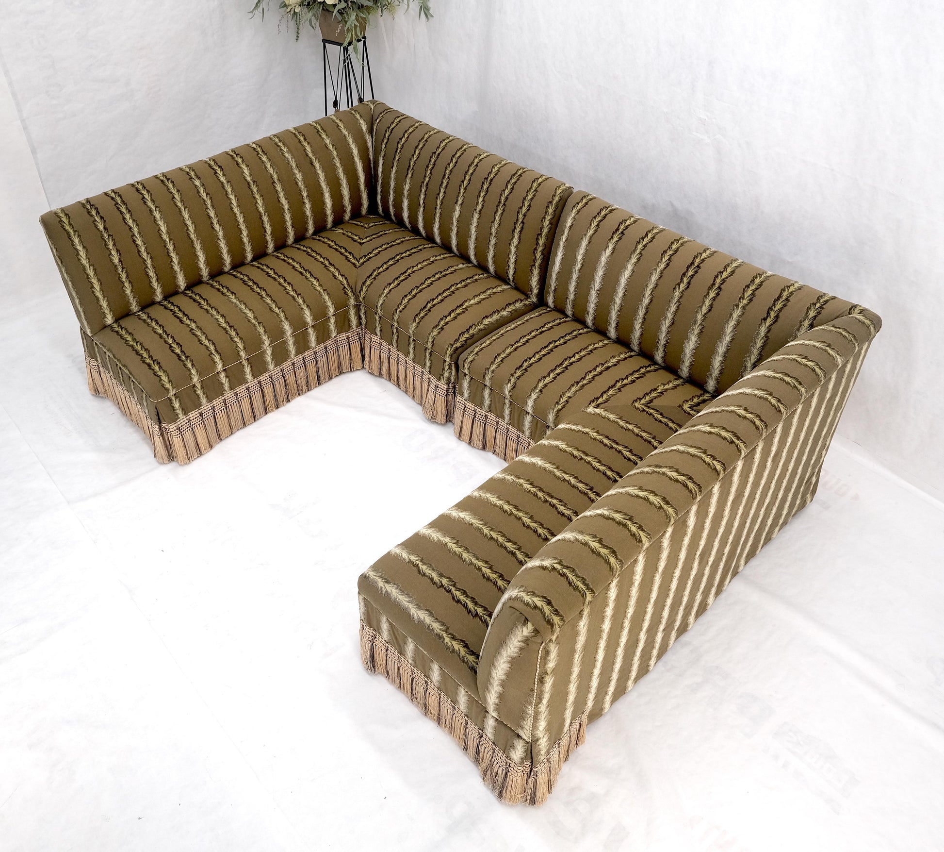 EstablishedLines Two Way Two Part "C" Shape Striped Upholstery Custom Sofa Couch w/ Tassels MINT!