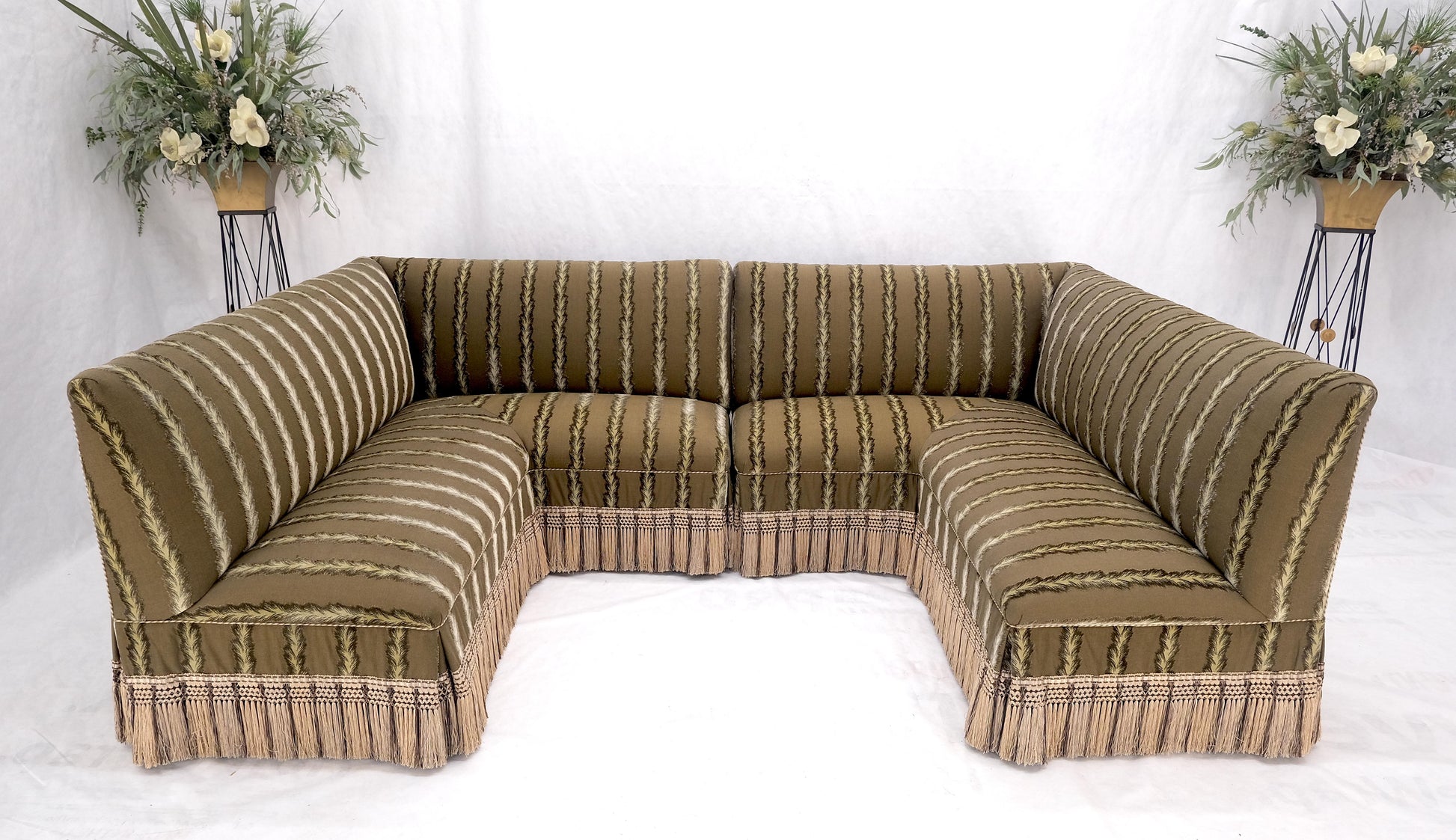 EstablishedLines Two Way Two Part "C" Shape Striped Upholstery Custom Sofa Couch w/ Tassels MINT!