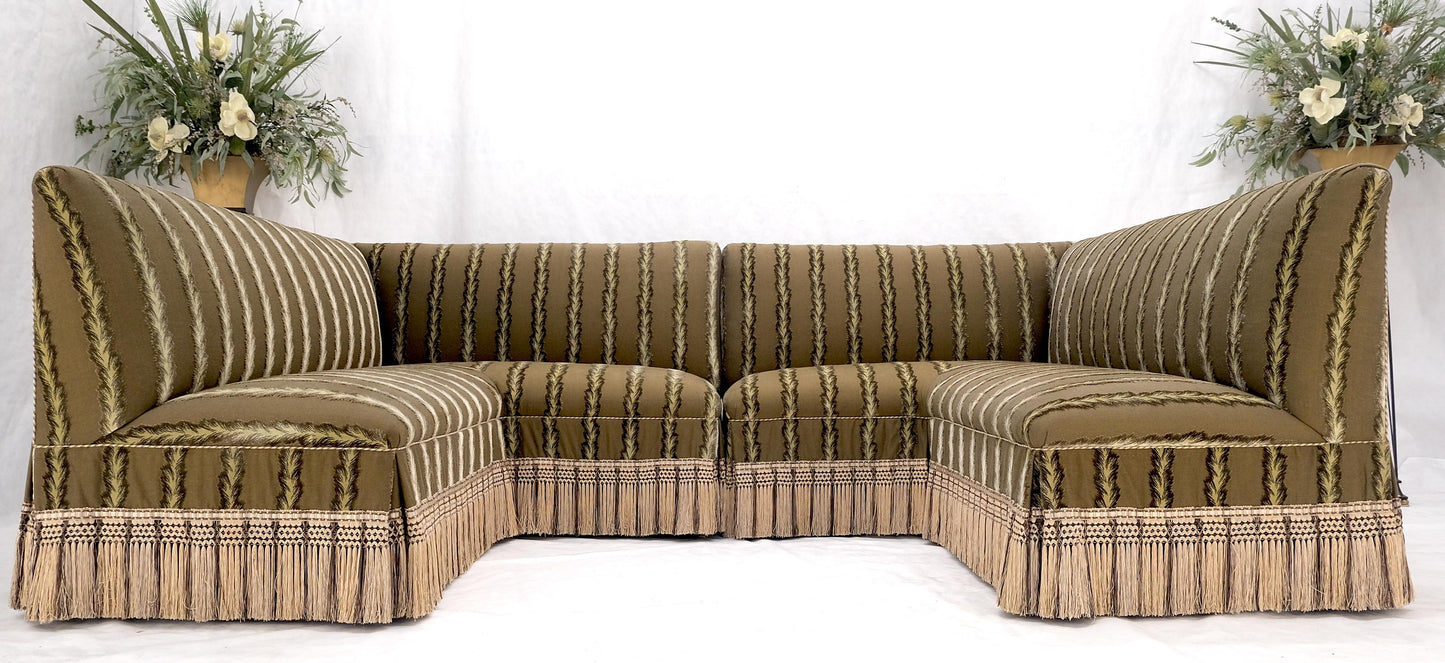 EstablishedLines Two Way Two Part "C" Shape Striped Upholstery Custom Sofa Couch w/ Tassels MINT!