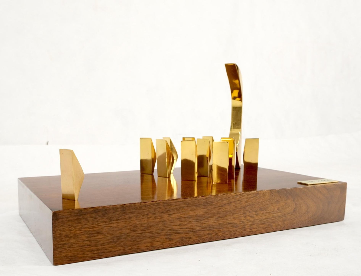 EstablishedLines Modern Flock of Birds Sculpture Solid Brass Figurines on Walnut Rectangle Block