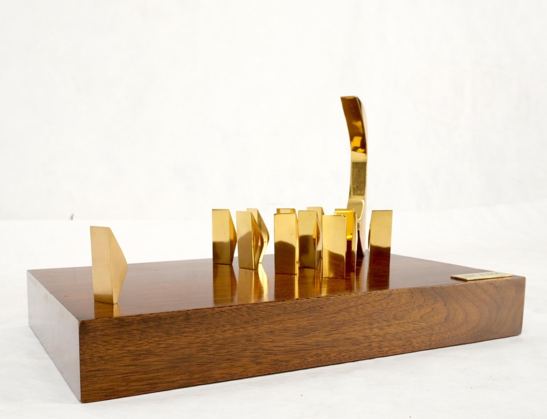 EstablishedLines Modern Flock of Birds Sculpture Solid Brass Figurines on Walnut Rectangle Block