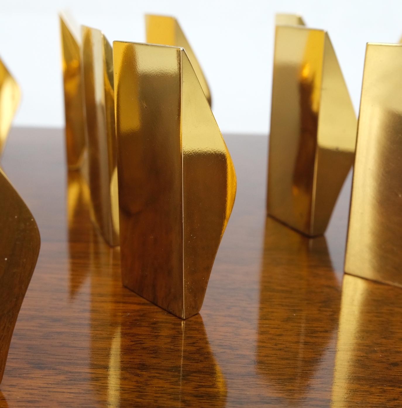 EstablishedLines Modern Flock of Birds Sculpture Solid Brass Figurines on Walnut Rectangle Block