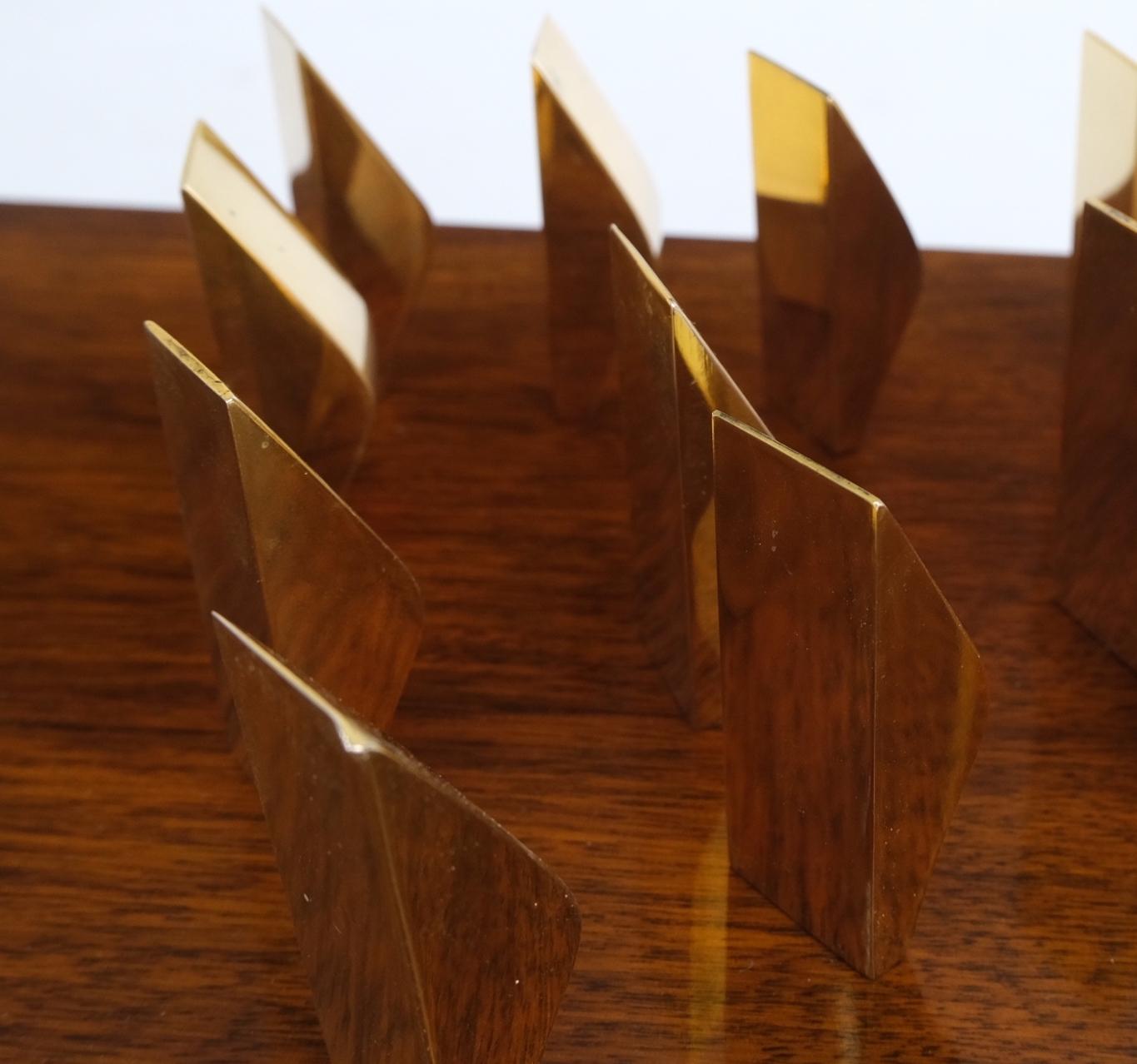 EstablishedLines Modern Flock of Birds Sculpture Solid Brass Figurines on Walnut Rectangle Block