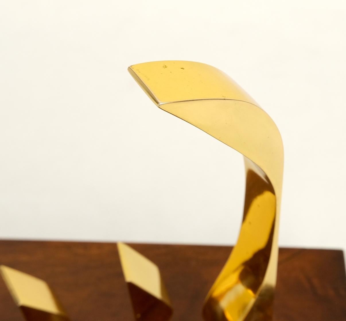 EstablishedLines Modern Flock of Birds Sculpture Solid Brass Figurines on Walnut Rectangle Block