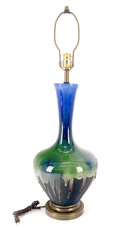 Blue Green Black Drip Glaze Italian Pottery Ceramic Onion Shape Table Lamp MINT!