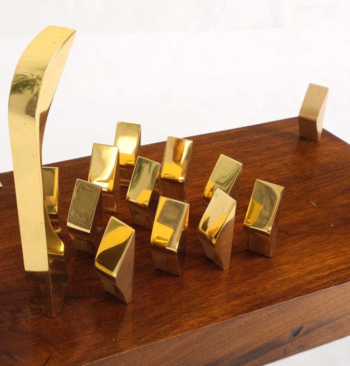 EstablishedLines Modern Flock of Birds Sculpture Solid Brass Figurines on Walnut Rectangle Block