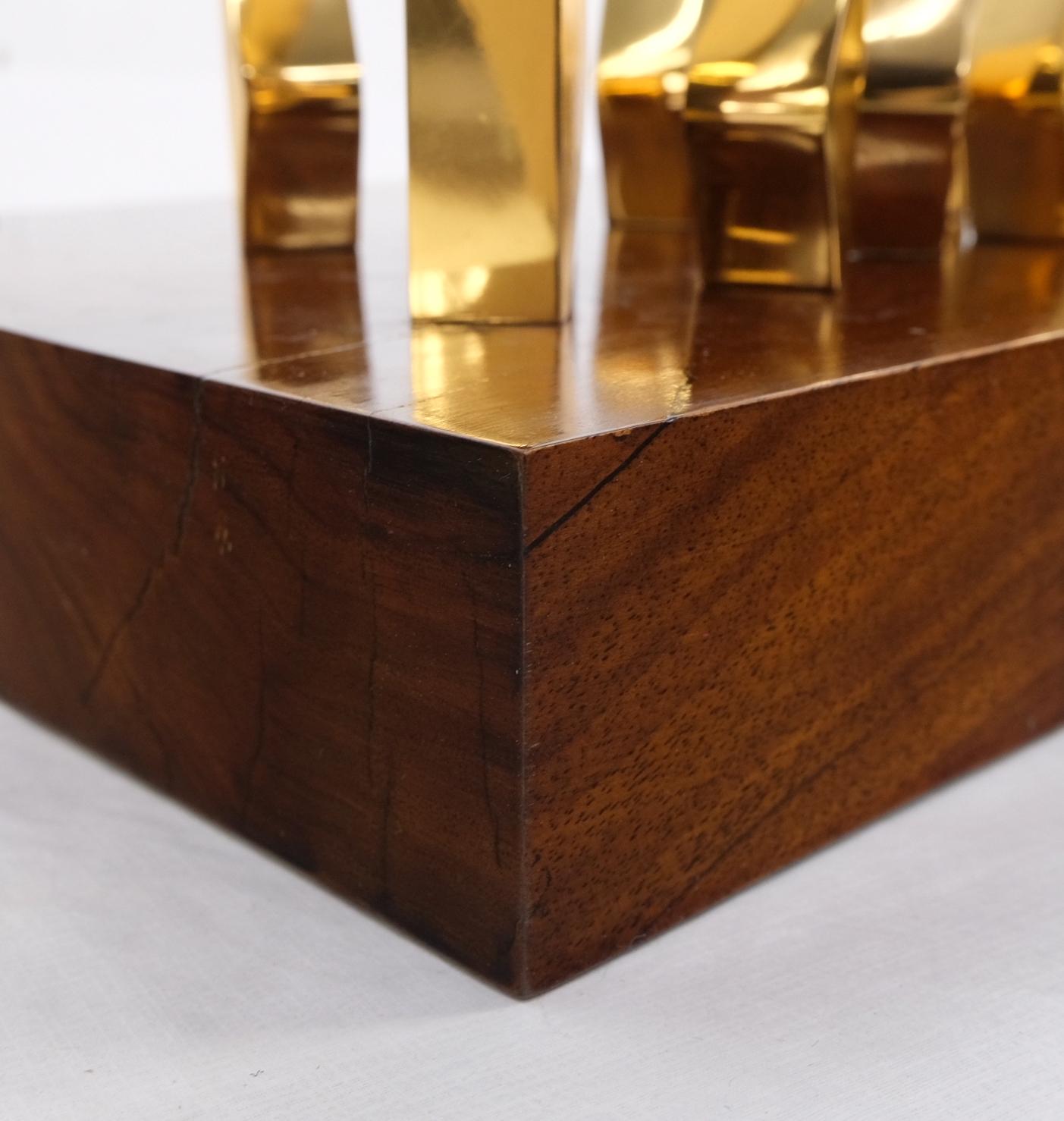 EstablishedLines Modern Flock of Birds Sculpture Solid Brass Figurines on Walnut Rectangle Block