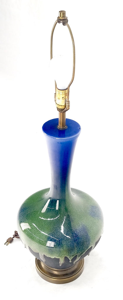 Blue Green Black Drip Glaze Italian Pottery Ceramic Onion Shape Table Lamp MINT!