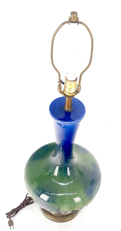 Blue Green Black Drip Glaze Italian Pottery Ceramic Onion Shape Table Lamp MINT!