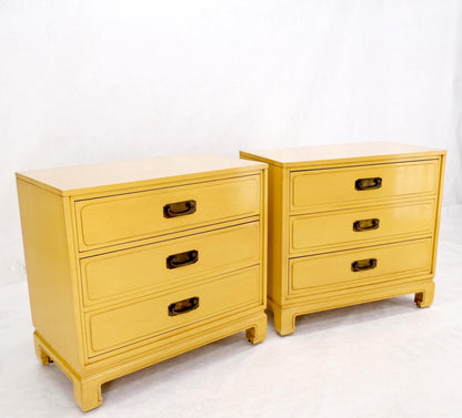 EstablishedLines Pair Davis Mid-Century Modern Lemon Yellow Drop Pulls 3 Drawers Bachelor Chests