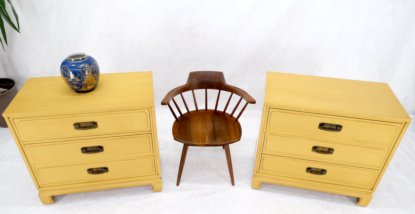 EstablishedLines Pair Davis Mid-Century Modern Lemon Yellow Drop Pulls 3 Drawers Bachelor Chests