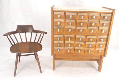 EstablishedLines Oak Aluminum Apothecary 30 Drawers Apothecary Cabinet on Solid Legs Formica Top
