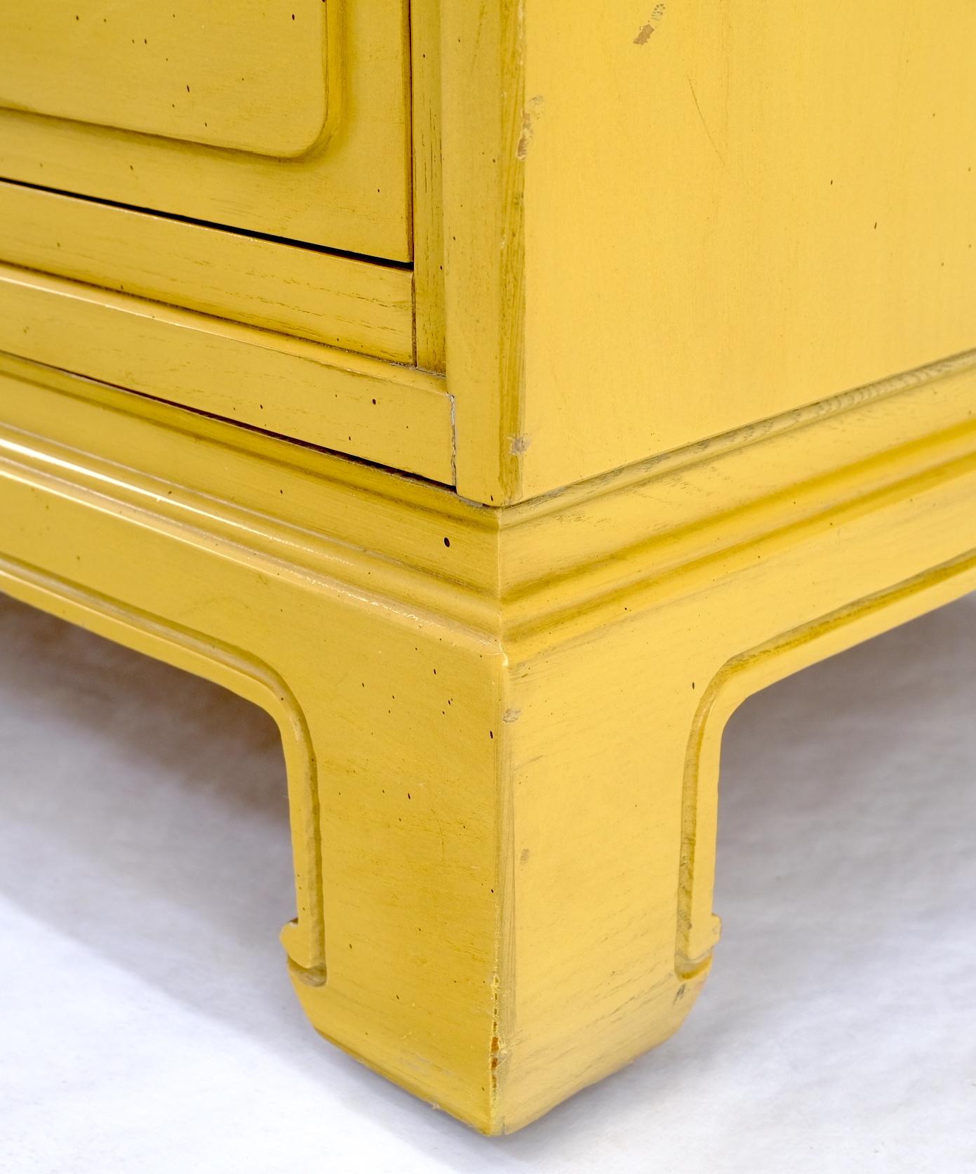 EstablishedLines Pair Davis Mid-Century Modern Lemon Yellow Drop Pulls 3 Drawers Bachelor Chests