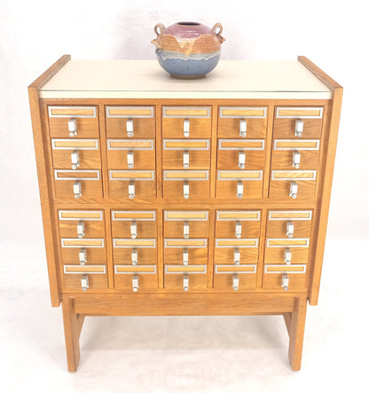 Oak Aluminum Apothecary 30 Drawers Apothecary Cabinet on Solid Legs Formica Top