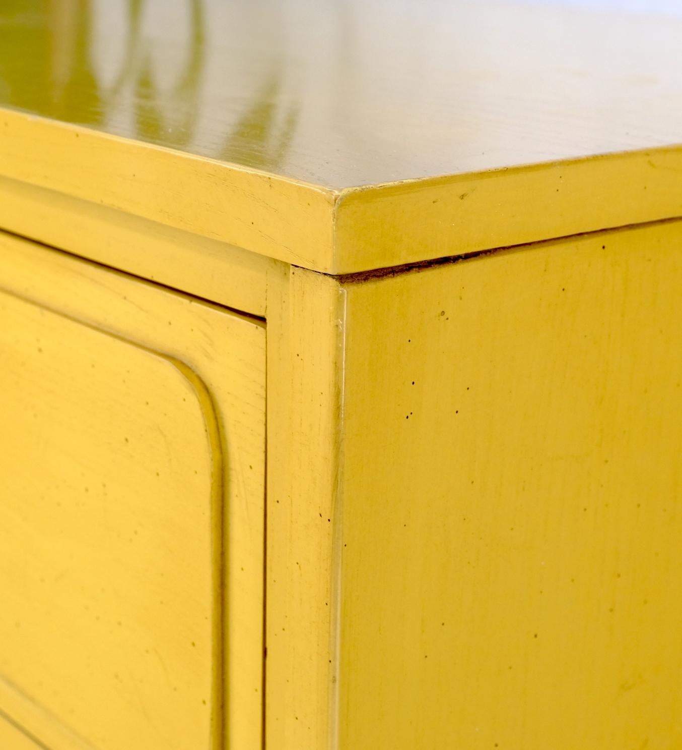 EstablishedLines Pair Davis Mid-Century Modern Lemon Yellow Drop Pulls 3 Drawers Bachelor Chests