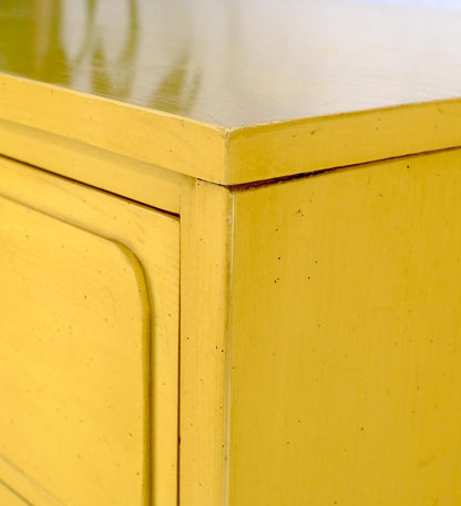 EstablishedLines Pair Davis Mid-Century Modern Lemon Yellow Drop Pulls 3 Drawers Bachelor Chests