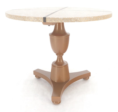 EstablishedLines 24" Round Terrazzo Brass Strip Cross Inlay Top Urn Shape Tripod Base Side Table