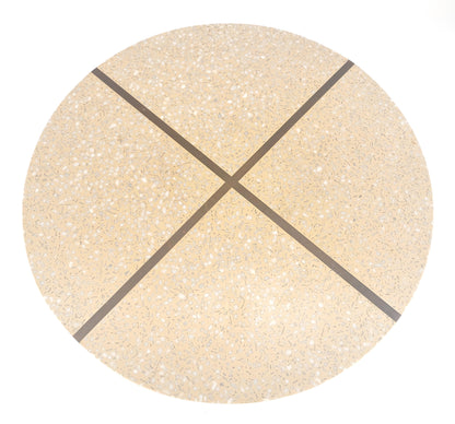 EstablishedLines 24" Round Terrazzo Brass Strip Cross Inlay Top Urn Shape Tripod Base Side Table