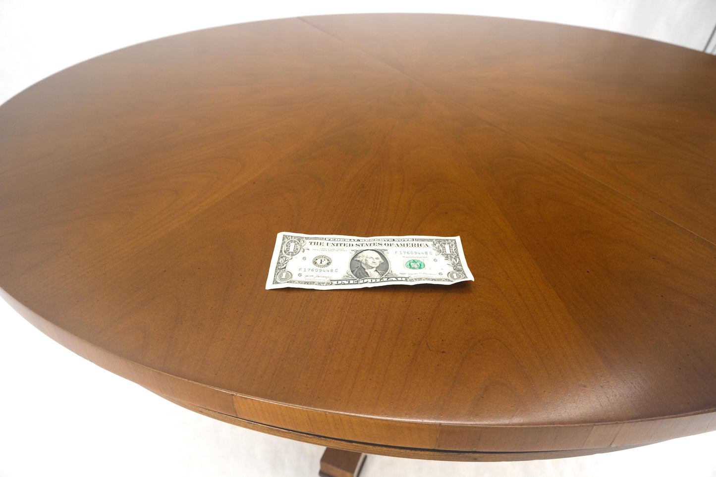 Baker Round Racetrack Single Pedestal Base Two Leave Fruitwood Dining Table MINT
