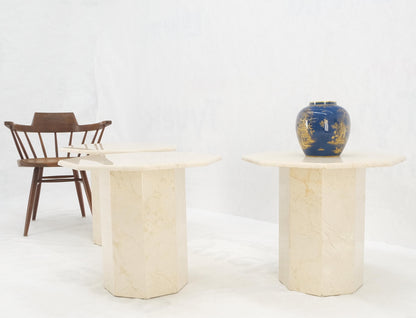 EstablishedLines Hexagon Travertine Single Pedestal 21"H Side End Table Stand Pedestal Pair Three