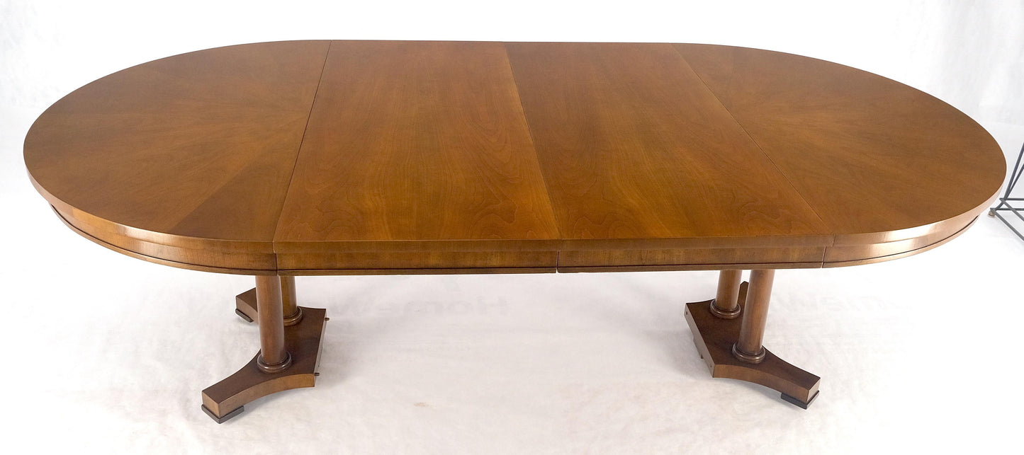 Baker Round Racetrack Single Pedestal Base Two Leave Fruitwood Dining Table MINT