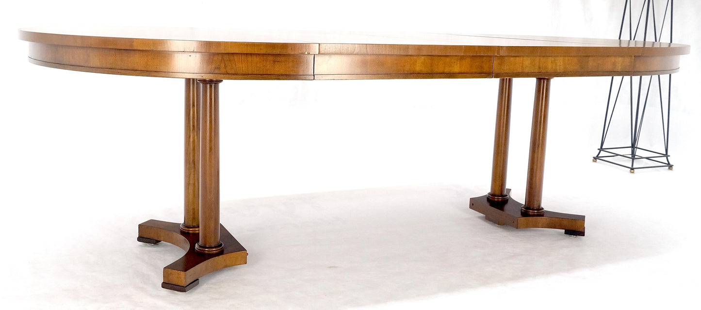 Baker Round Racetrack Single Pedestal Base Two Leave Fruitwood Dining Table MINT