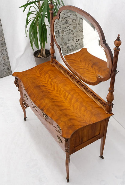 EstablishedLines Antique Carved 4 Drawers Dresser w/ Large Beveled Swivel Clove Shape Mirror