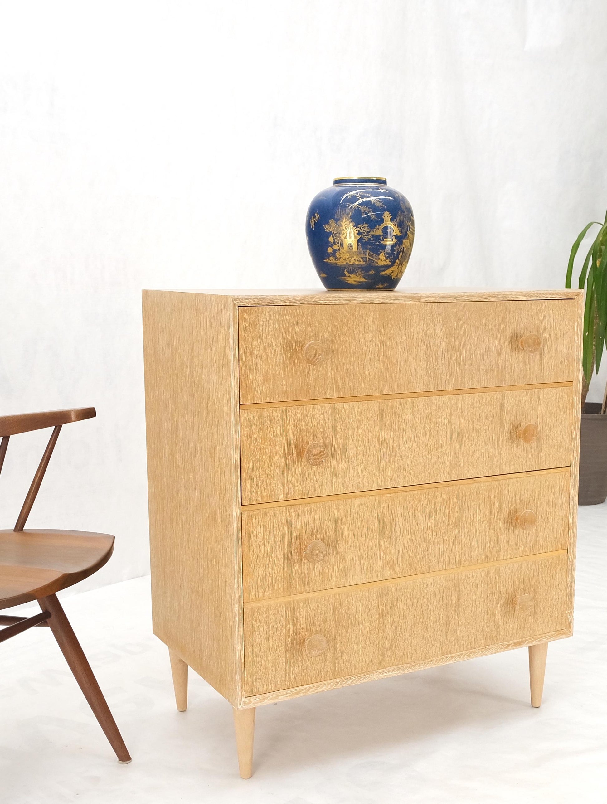 EstablishedLines Cerused Oak 4 Drawers Compact Dresser Bachelor Chest Cabinet Mid-Century Modern
