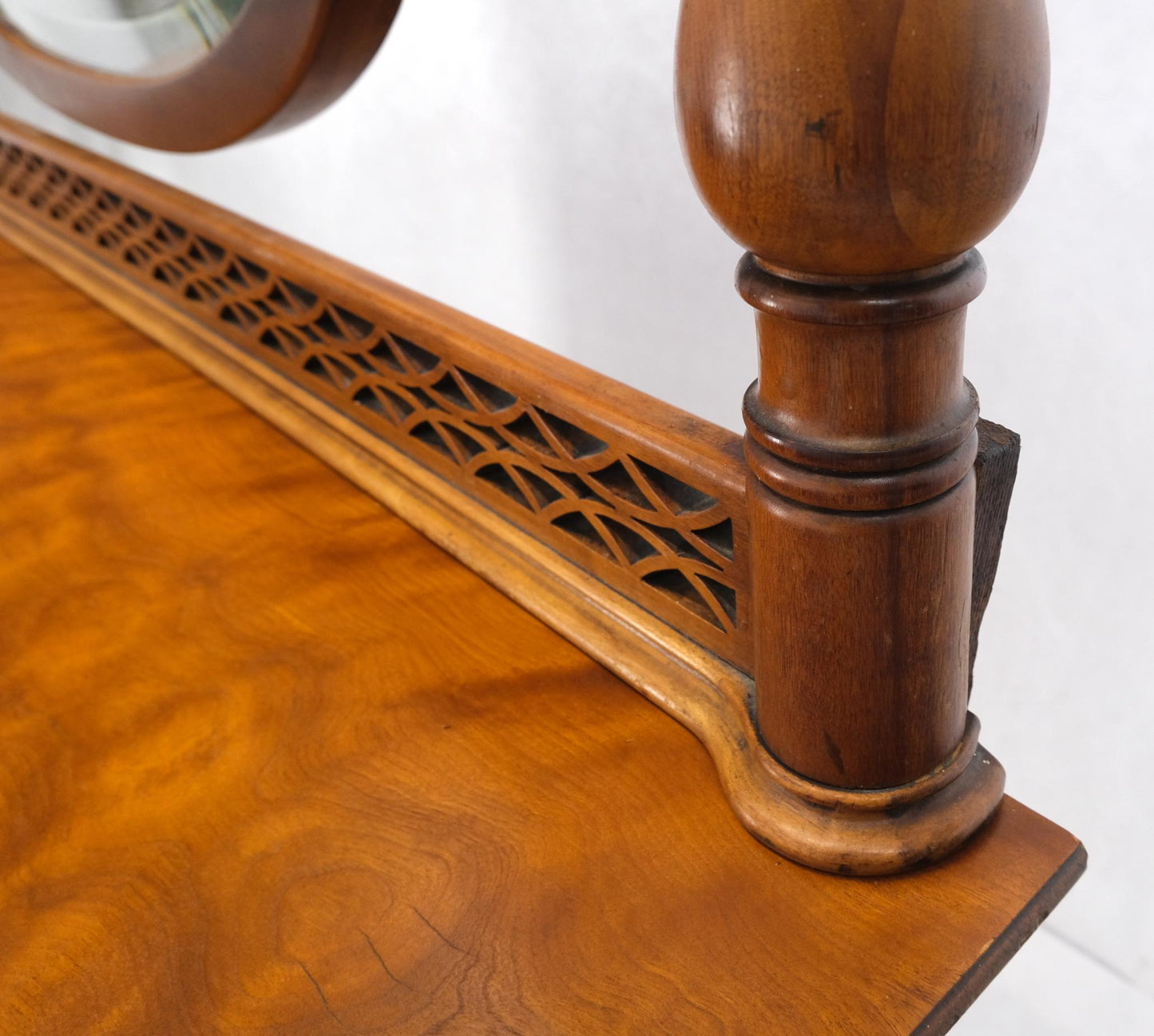 EstablishedLines Antique Carved 4 Drawers Dresser w/ Large Beveled Swivel Clove Shape Mirror