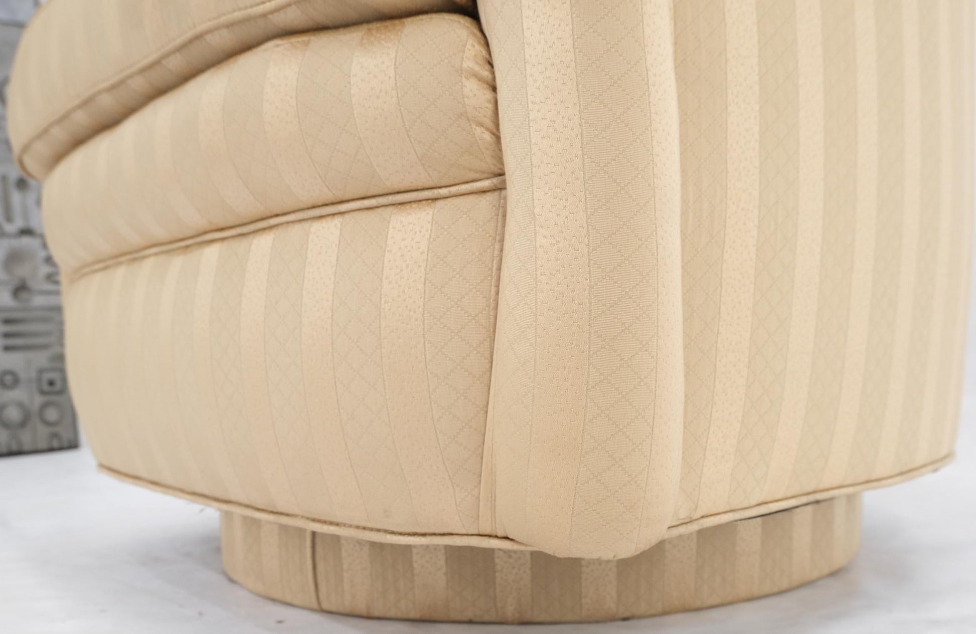 EstablishedLines Barrel Back Striped Upholstery Swivel Lounge Chair Milo Baughman