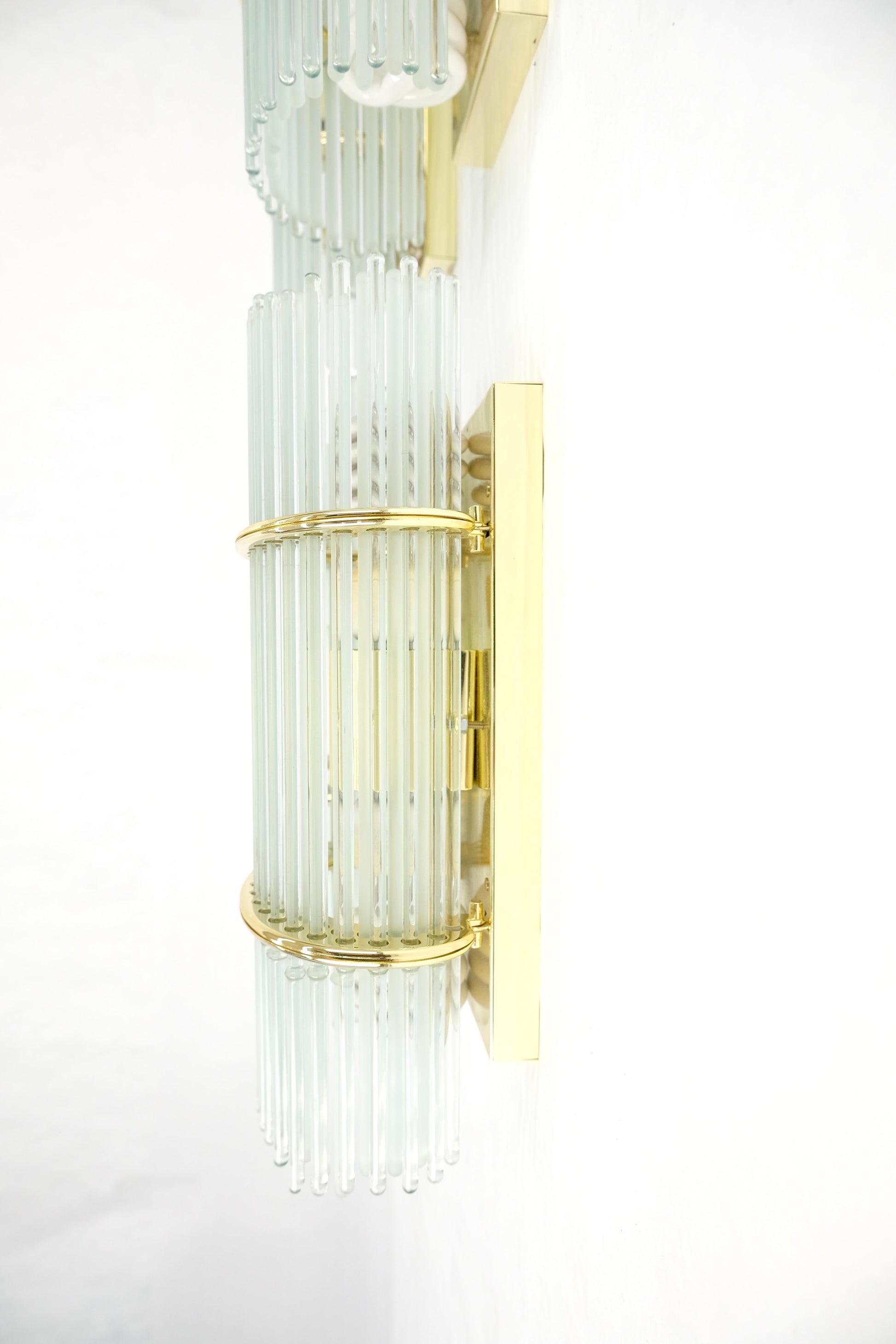 EstablishedLines Set of 4 Italian Brass & Glass Rods Prisms Wall Sconces Light Fixtures MINT