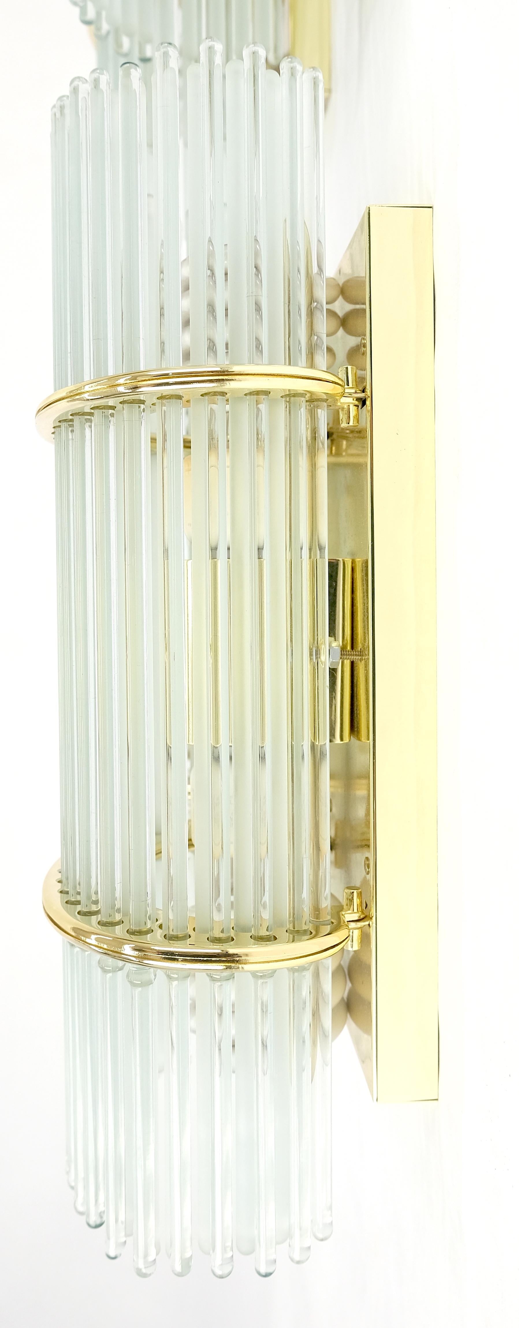 EstablishedLines Set of 4 Italian Brass & Glass Rods Prisms Wall Sconces Light Fixtures MINT