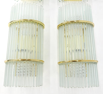 EstablishedLines Set of 4 Italian Brass & Glass Rods Prisms Wall Sconces Light Fixtures MINT