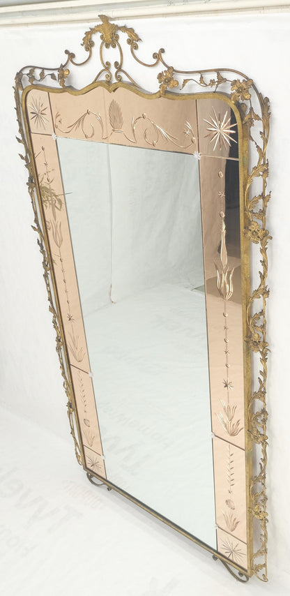 EstablishedLines Large Standing 9' Tall Forged Gold Gilt Metal Leafs & Flowers Mirror CLEAN!