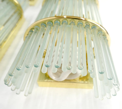 EstablishedLines Set of 4 Italian Brass & Glass Rods Prisms Wall Sconces Light Fixtures MINT