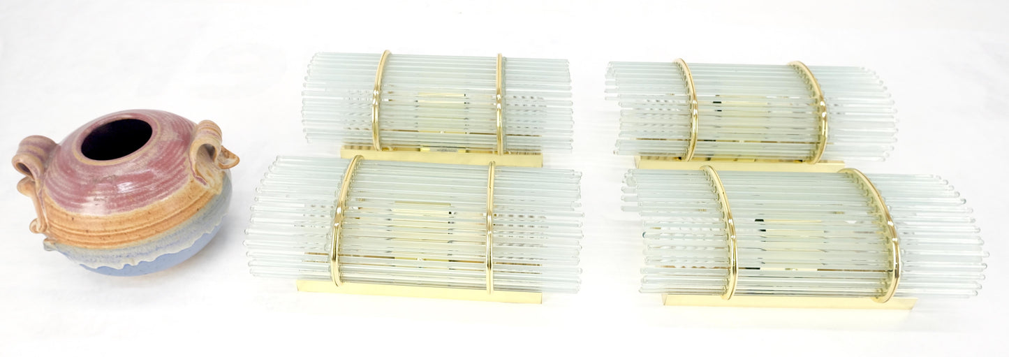 EstablishedLines Set of 4 Italian Brass & Glass Rods Prisms Wall Sconces Light Fixtures MINT