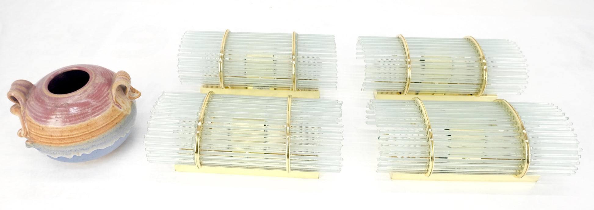 EstablishedLines Set of 4 Italian Brass & Glass Rods Prisms Wall Sconces Light Fixtures MINT