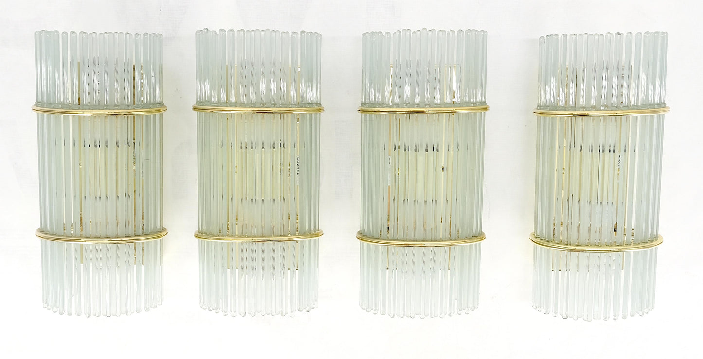 EstablishedLines Set of 4 Italian Brass & Glass Rods Prisms Wall Sconces Light Fixtures MINT