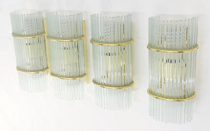 EstablishedLines Set of 4 Italian Brass & Glass Rods Prisms Wall Sconces Light Fixtures MINT