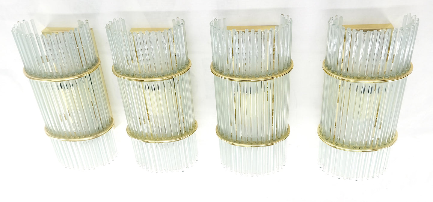 EstablishedLines Set of 4 Italian Brass & Glass Rods Prisms Wall Sconces Light Fixtures MINT